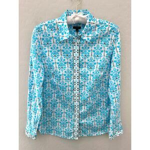 TALBOTS | Blue Floral Print Button Down Shirt 100% Cotton Long Sleeve | Small